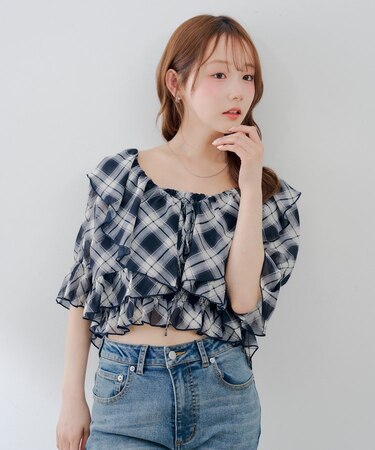 【continuer】5分袖ラッフルブラウス&シャーリングキャミ