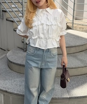 【continuer】フリフリフリル短丈ブラウス