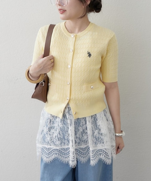 【U.S. POLO ASSN. ×RMAF】ケーブル半袖カーディガン