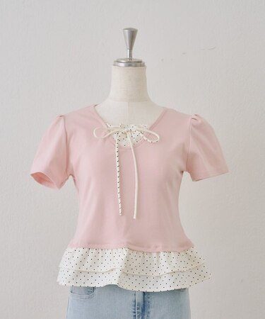 【ANOTHER BRANCH】裾ドットフリルTシャツ