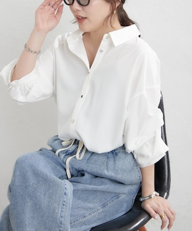 《人気シリーズ》段々袖タケノコタックブラウス