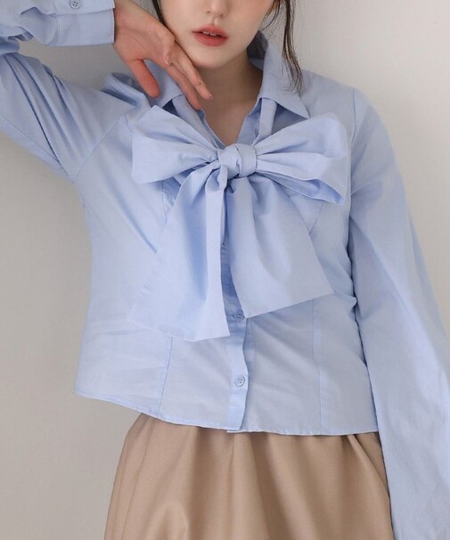 【one after another】フロントギャザーリボンシャツ