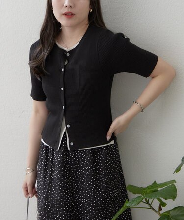 リブレイヤード風配色カーディガン