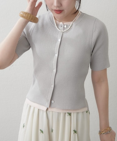 リブレイヤード風配色カーディガン