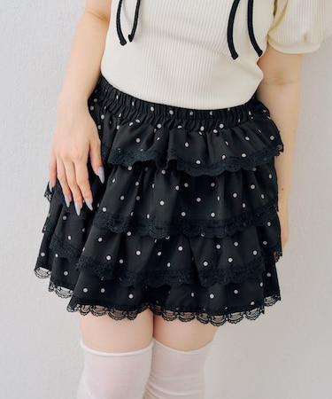 【continuer】ドットレースティアードミニスカート