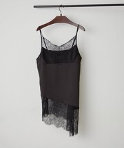 【裾のデザイン選べる】レース切替サテンキャミ