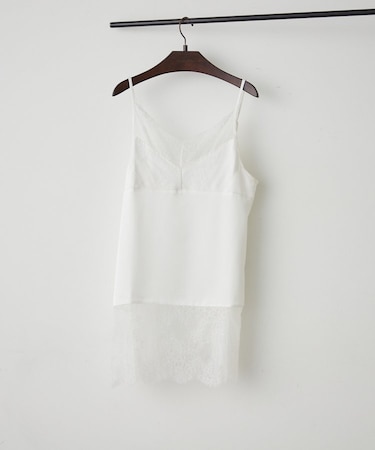 【裾のデザイン選べる】レース切替サテンキャミ