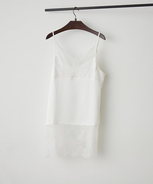 【裾のデザイン選べる】レース切替サテンキャミ