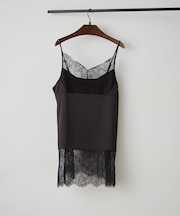 【裾のデザイン選べる】レース切替サテンキャミ