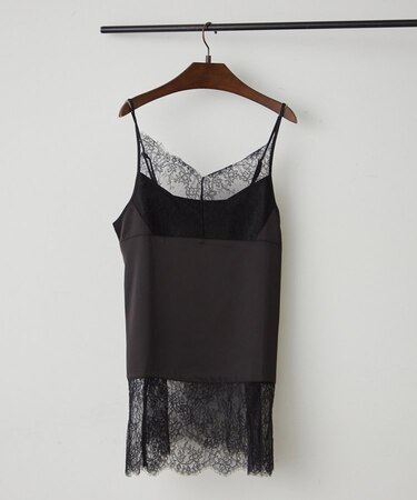 【裾のデザイン選べる】レース切替サテンキャミ