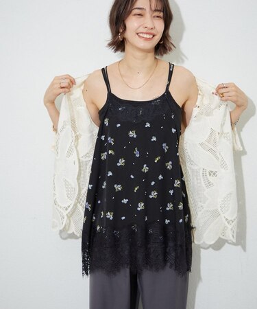 【ドット、花柄から選べる♪】アソート柄レースキャミチュニック