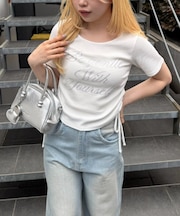 【ANOTHER BRANCH】アソートラインストーンロゴ脇ギャザーＴシャツ