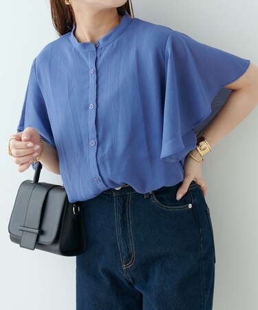 【OUTLET限定】【continuer】袖フレアーバンドカラーシャツ