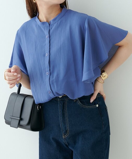 【OUTLET限定】【continuer】袖フレアーバンドカラーシャツ