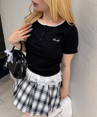 【ANOTHER BRANCH】テレコ裾レースヘンリーTシャツ