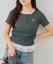 【ANOTHER BRANCH】テレコ裾レースヘンリーTシャツ