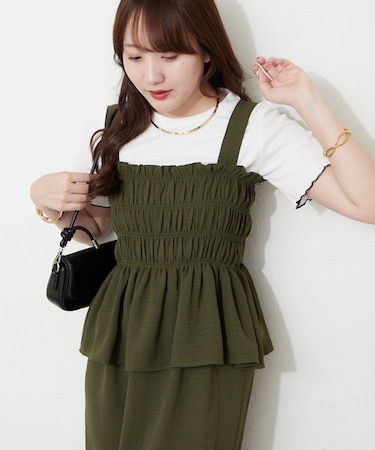 【SET ITEM】シャーリングワンピース+テレコTシャツ