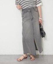 【細見え】フロントスリットデニムロングスカート