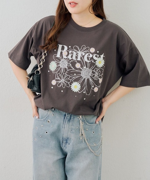 【ANOTHER BRANCH】お花×ラインストーンBIGTシャツ