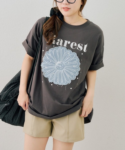 【ANOTHER BRANCH】お花×ラインストーンBIGTシャツ