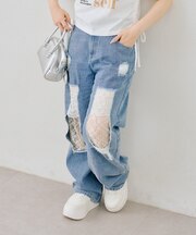【continuer】ダメージ&レースストレートデニム