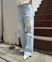 【continuer】ダメージ&レースストレートデニム