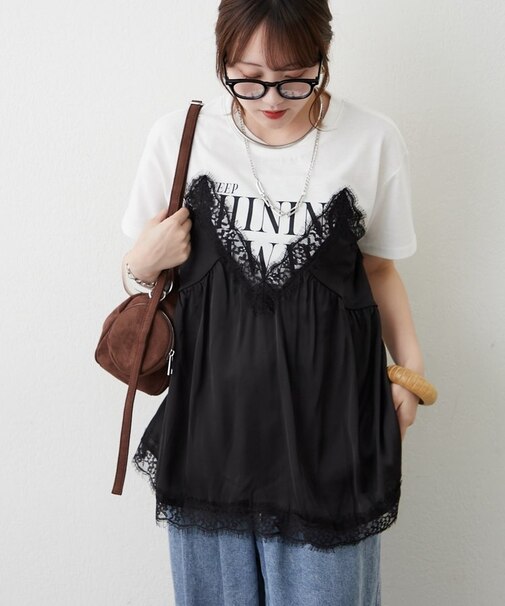 サテンキャミドッキングTシャツ
