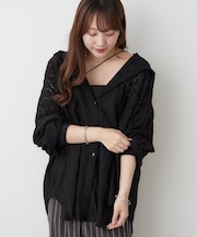 【大人可愛い】レースフードシャツ