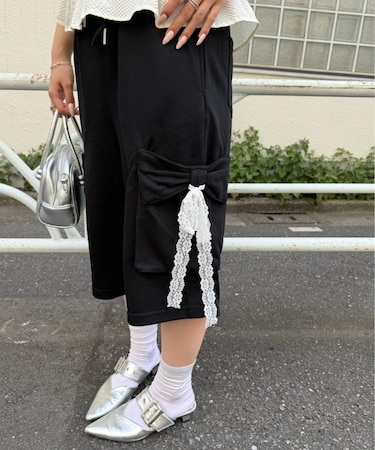 【continuer】リボンカーゴハーフ裏毛パンツ