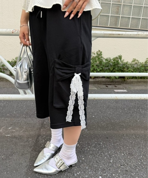【continuer】リボンカーゴハーフ裏毛パンツ