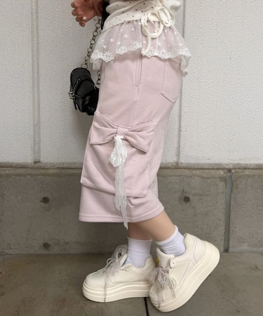 【continuer】リボンカーゴハーフ裏毛パンツ