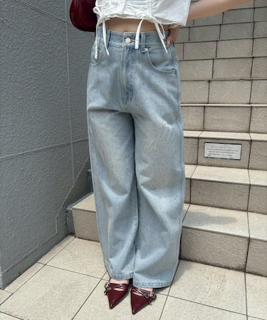 【continuer】キラキラロゴバギーデニムパンツ