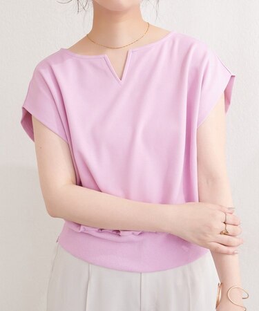 【natural couture】きれいめポンチキーネックトップス
