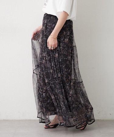 チュール花柄ロングスカート
