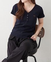 【柔らかめなテレコ素材で伸縮性良好】ヘンリーVネックTシャツ