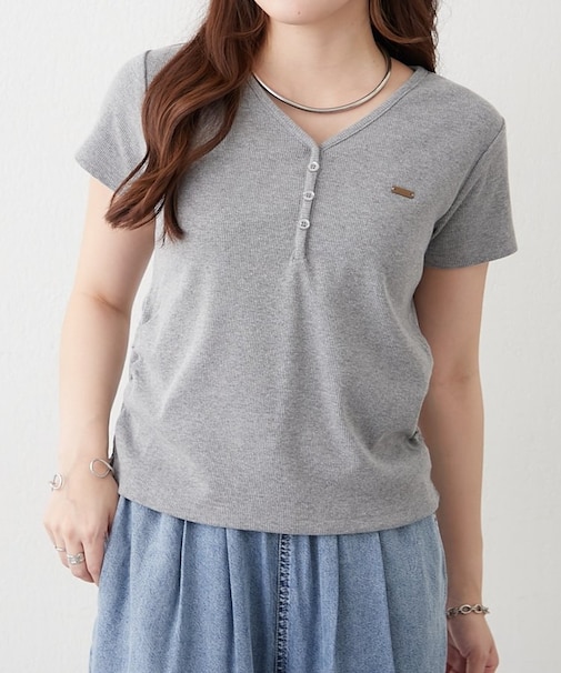 【柔らかめなテレコ素材で伸縮性良好】ヘンリーVネックTシャツ