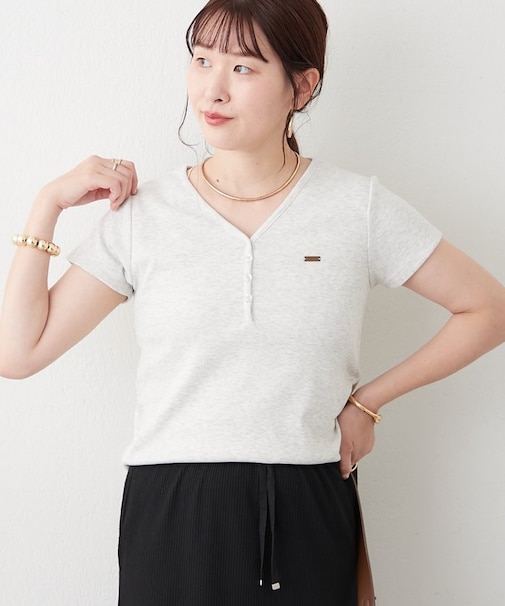 【柔らかめなテレコ素材で伸縮性良好】ヘンリーVネックTシャツ