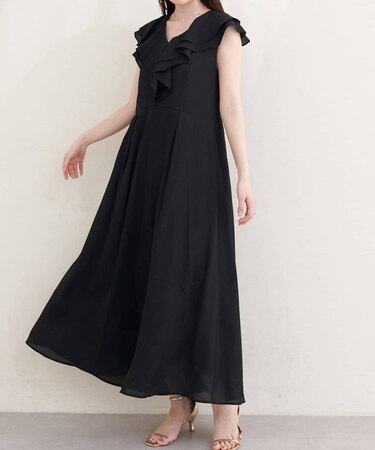 【natural couture】フリルカラーノースリワンピース