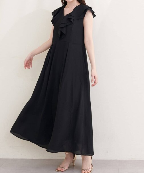 【natural couture】フリルカラーノースリワンピース