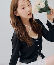 【continuer】ハート釦袖レースラメカーディガン