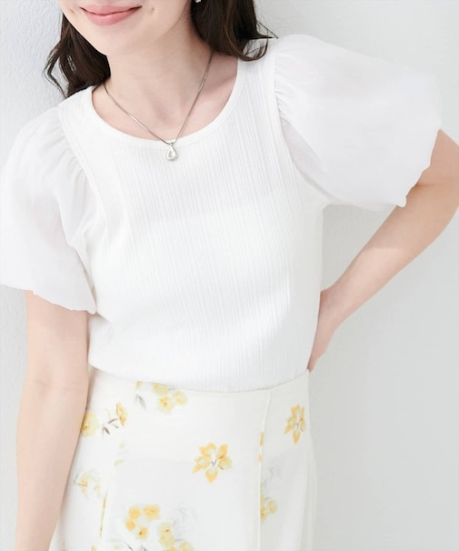【natural couture】シアーバルーンスリーブトップス