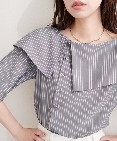 【natural couture】接触冷感マシンウォッシャブル防シワアシメネック
