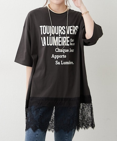 裾レースチュニックTシャツ