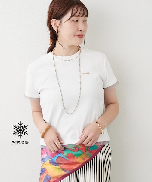 接触冷感チュール切替Tシャツ