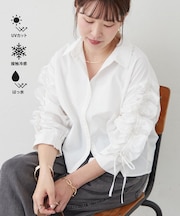 【360度美シルエット】華奢見え袖フリルギャザーシャツ