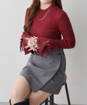 袖レース&リボンニットプルオーバー