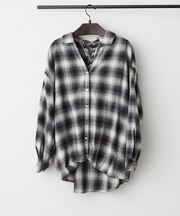 チェック多釦タケノコタックブラウス