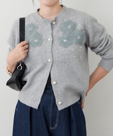 モチーフ刺繍カーディガン