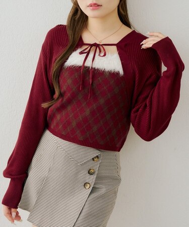 【continuer】フェイクファー付キャミ&ボレロニットセット