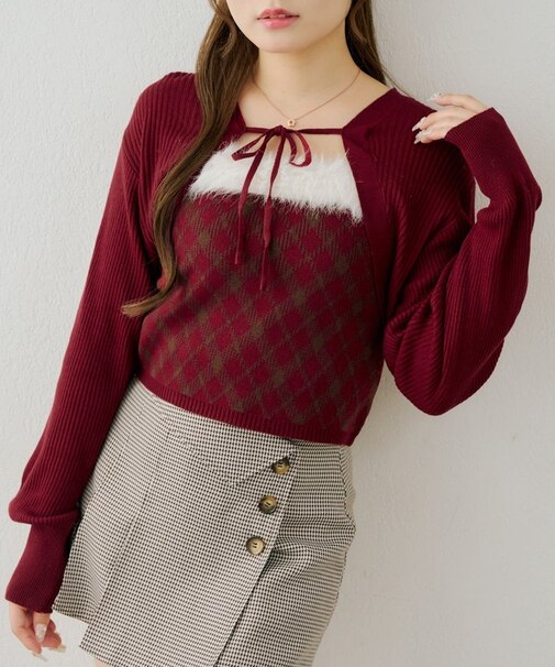 【continuer】フェイクファー付キャミ&ボレロニットセット